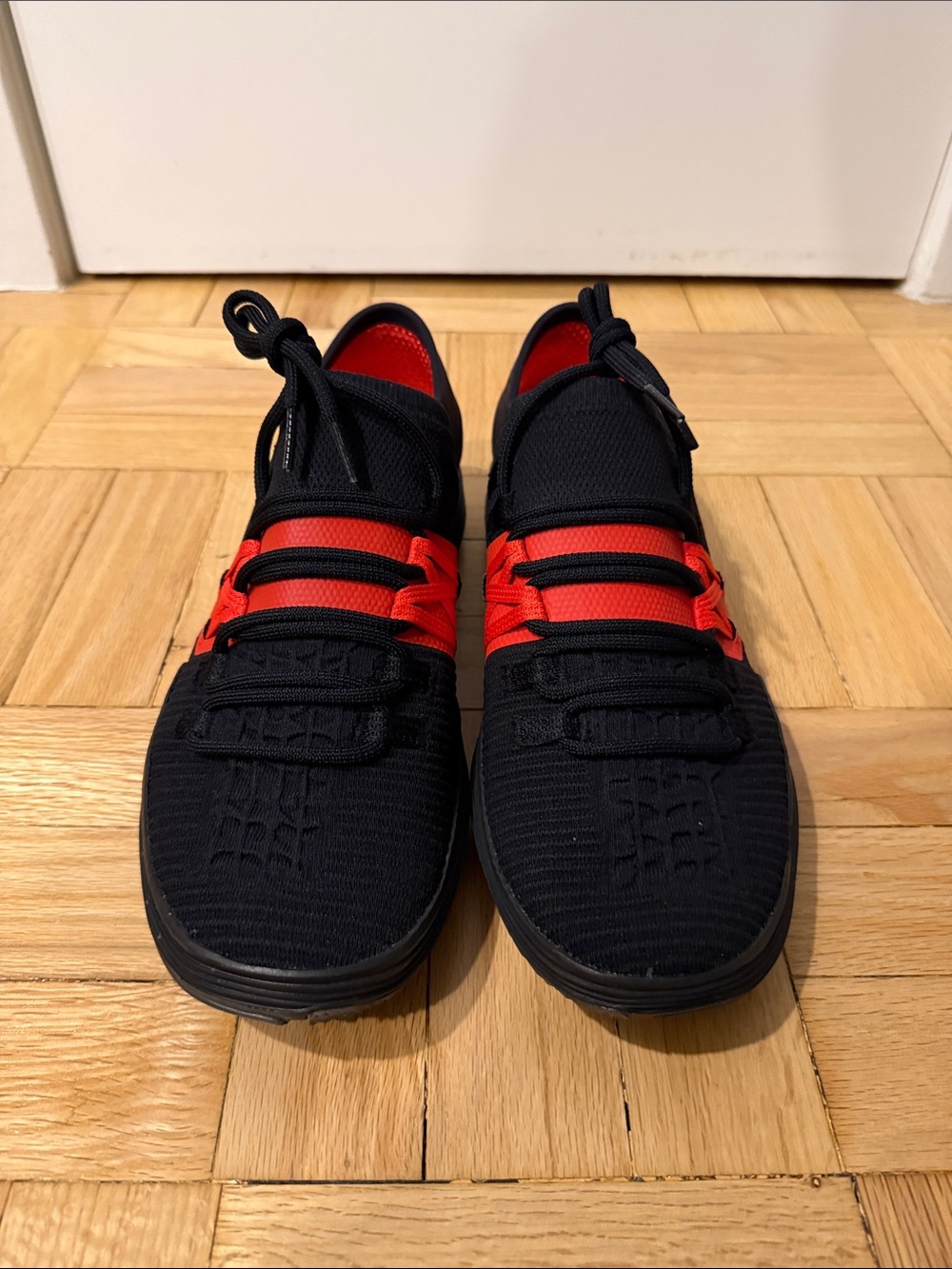 Under Armour Black and Red Knit Lace-Up Athletic Sneakers
